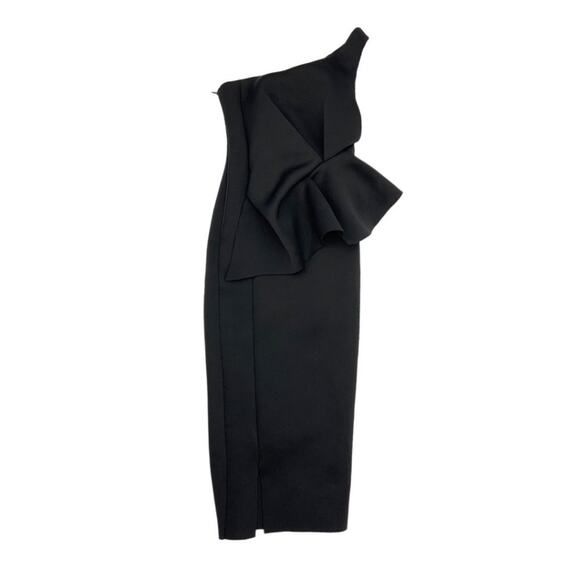 ASOS DESIGN One Shoulder Half Peplum Pencil Midi Dress Black Size 4 NWT - Picture 10 of 10